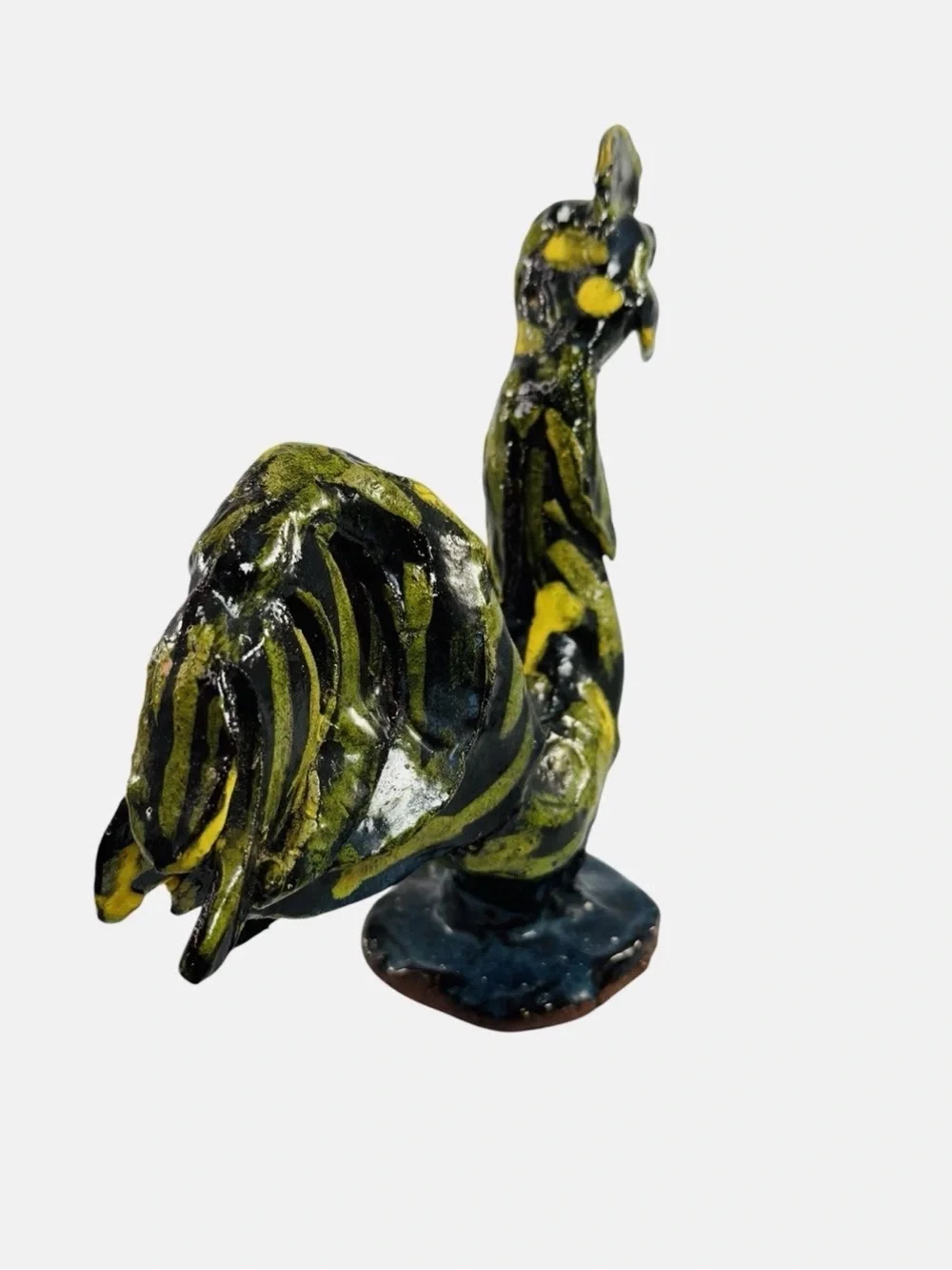 Vintage Mary Ferguson Pottery Folk Art Rooster Chicken Farmhouse Yellow Green